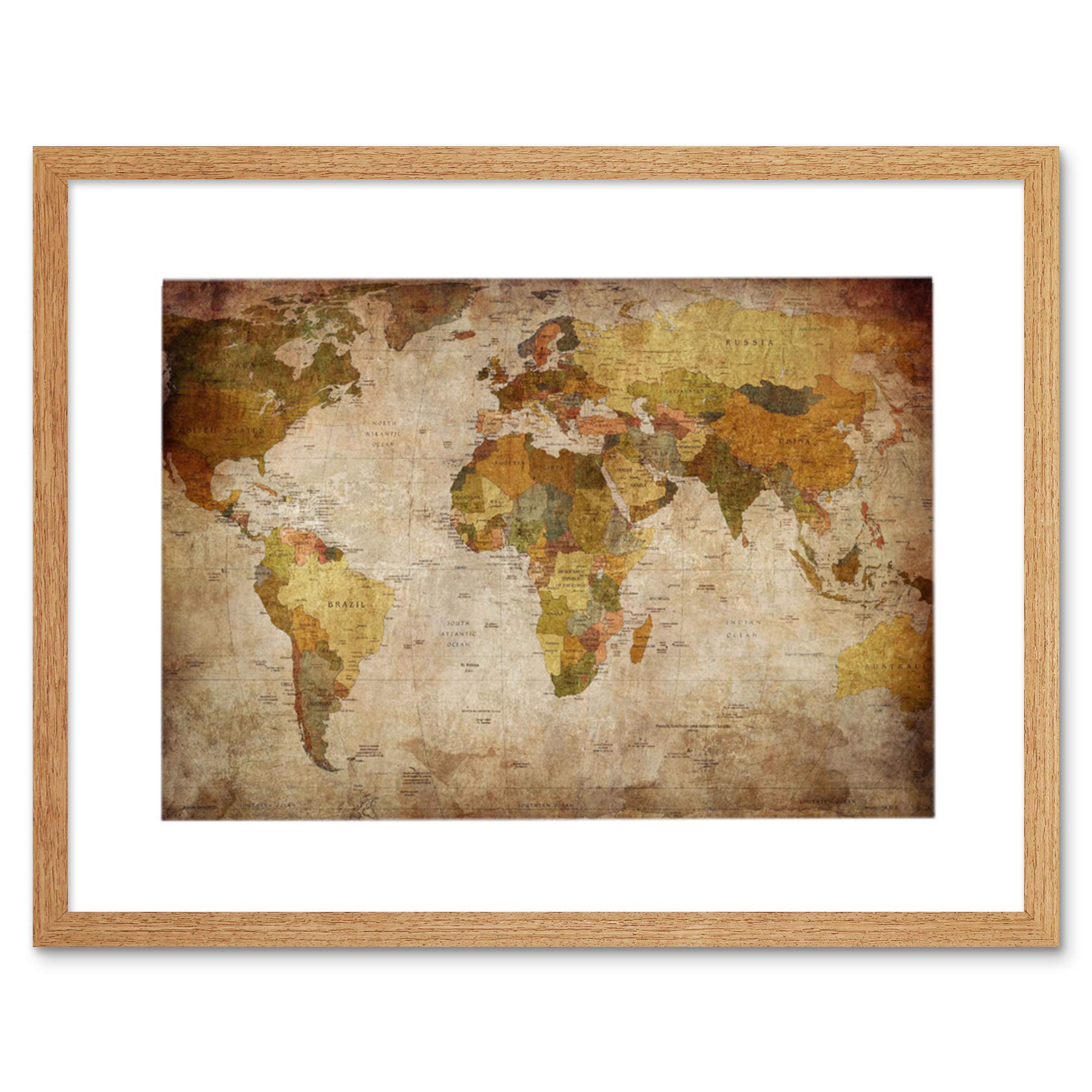 Wee Blue Coo Map Globe World Atlas Antique Style Modern Layout Framed Wall Art Print