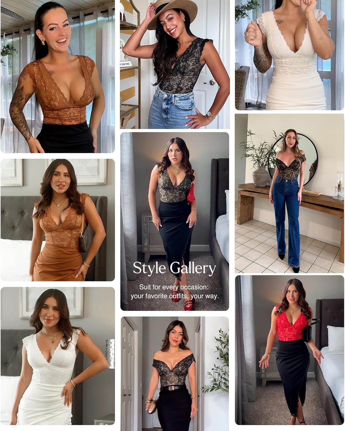 Popilush Lace Body Suits Women - Tank Top Thong Shapewear Tummy Control Going Out Tops Deep V Neck BodySuit - Image 2