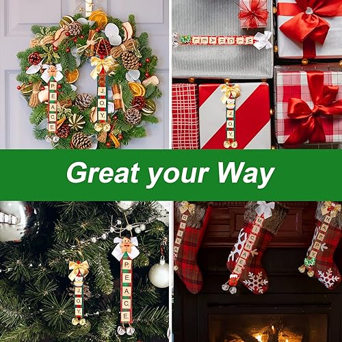 Miniatura 7 de Juego de adornos personalizados para árbol de Navidad, madera, cinta, azulejos de letras de Scrabble, campanas, decoraciones de Navidad colgantes