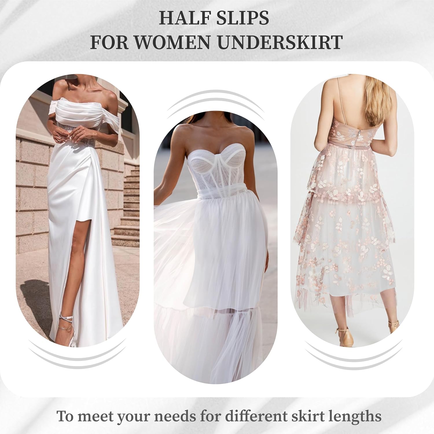 Coucoland Half Slips for Under Dresses - 3 Pieces Shirt Extenders Elastic Waist Underskirt Comfortable Adjustable Half Slip - Image 5