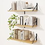 Feihorrm Bookshelf Set of 3, 48 Inch Wall Shelves with Metal Brackets, White Book Shelf, Shelves Wall Mounted, Wooden Book Shelves for Bedroom, Living Room, Home Decor | Wall Mounted Bookshelf with Metal Brackets, Shelves on Wall, Wooden Bookshelves