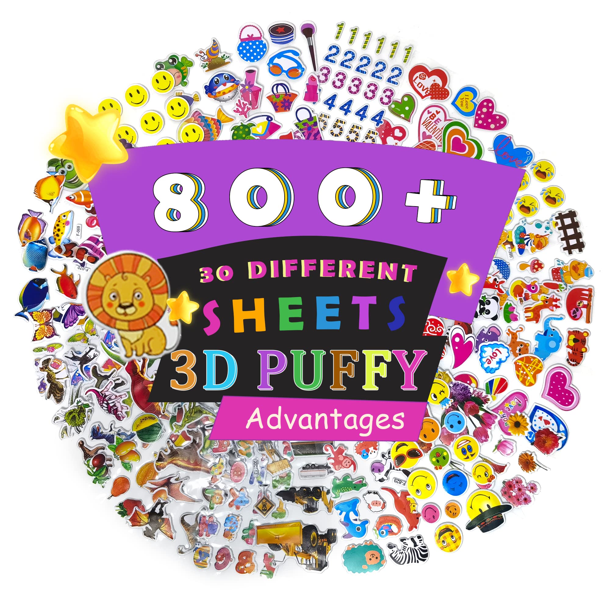 Kids Sticker - 800 Stickers, 30 Sheets, Entertainment for Kids, Variety of Designs, Wide Range of Different Designs, Great for Party Favors, Rewarding, Scrapbooking, Gifts for Kids,Gifts,Easy to use.