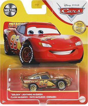 Disney Cars Golden Die-Cast Lightning McQueen 1:55Scale Movie Character for Racing and Storytelling Fun, Gift for Kids Age 3 Years and Older
