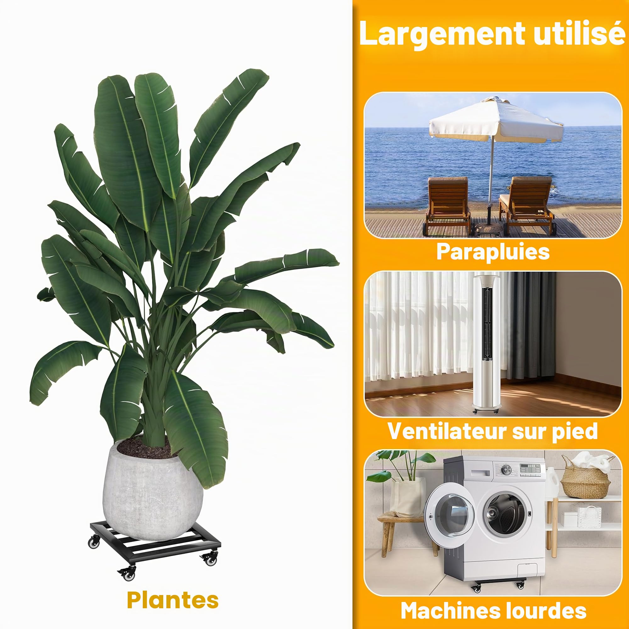 NAIZY Lot de 2 planches à roulettes pour plantes - 30 x 30 cm - Soucoupe carrée avec 4 roulettes - Capacité de charge : 160 kg - Pour l'extérieur et l'intérieur (type A)