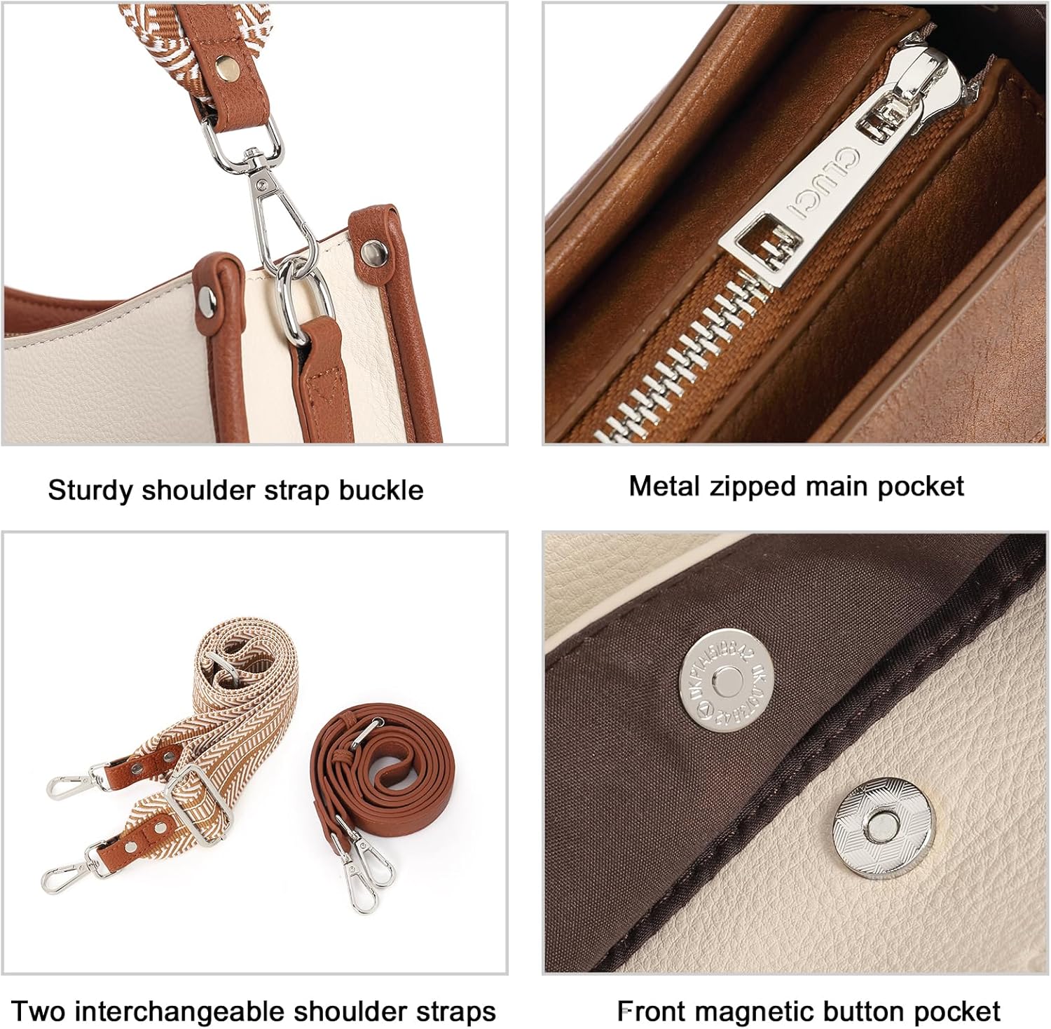 CLUCI Purses for Women, Vegen Leather Crossbody Bags for Woman Trendy, 2PCS Hobo Handbag with 2 Adjustable Guitar Strap - Image 5