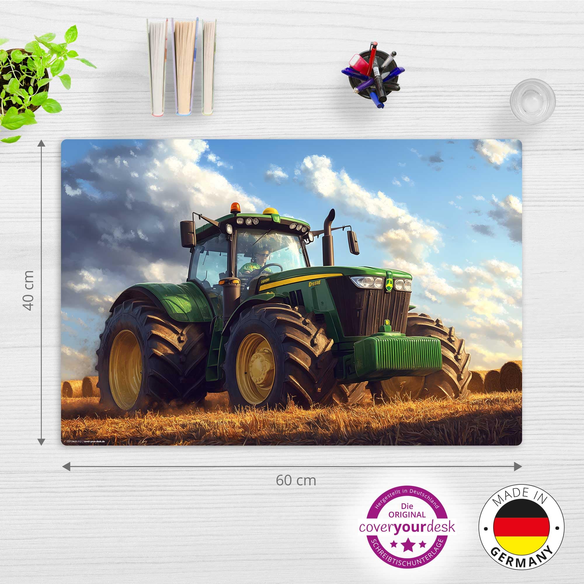 Sous-main effaçable pour enfants Tracteur agricole 60 x 40 cm vinyle Fabriqué en Allemagne
