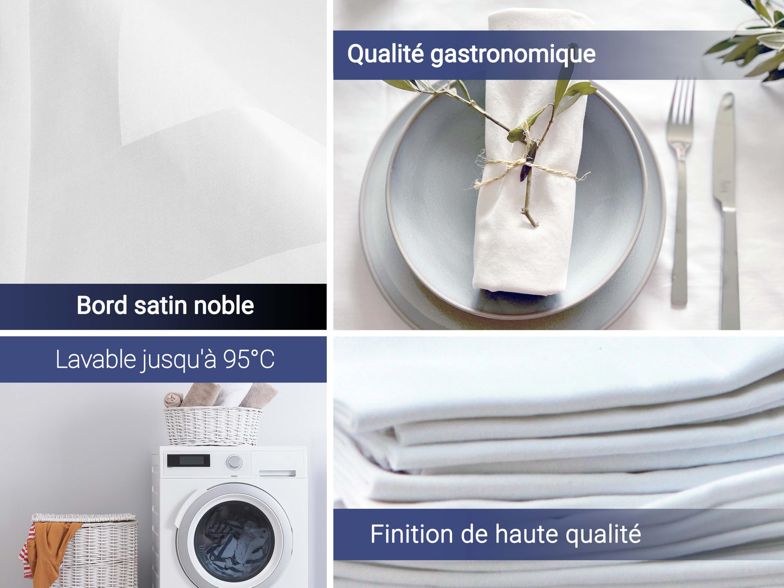 ZOLLNER Set de 25 Serviettes en Tissu Coton en 50x50 cm - Serviettes de Bouche résistantes avec Bord en Satin - Brillant Soyeux - lavables à 95°C - en Blanc - qualité gastronomique