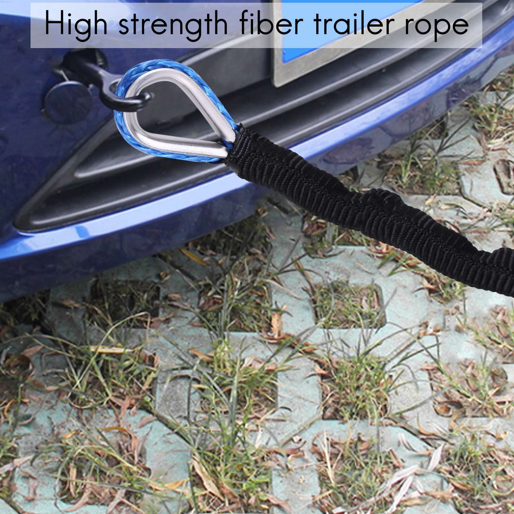 Corde de Câble de Ligne de Treuil Synthétique de 3/16 Po X 50 Po 7700 LB avec Manchon de Protection pour ATV Utv (Bleu)
