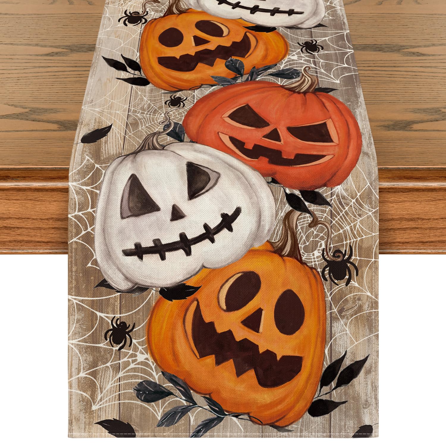 Artoid Mode Brown Pumpkins Spider Web Halloween Table Runner 40x180 cm