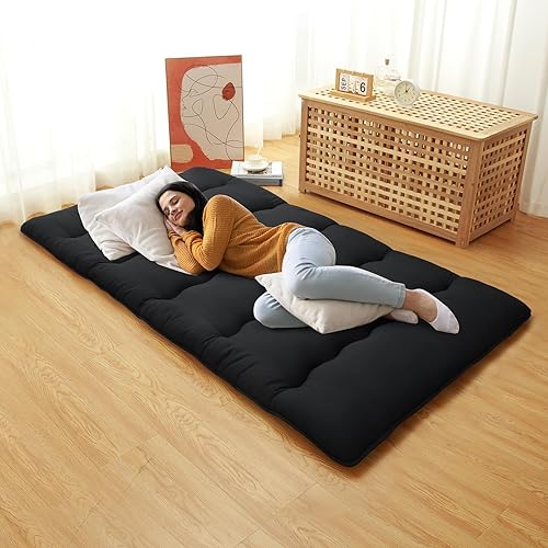 Miniatura 7 de 3'' Thick Japanese Floor Futon Mattress  Collapsible Tatami Mat for Camping, Dorm, Sofa, Yoga, Meditation  Portable Roll-Up Sleeping Pad,