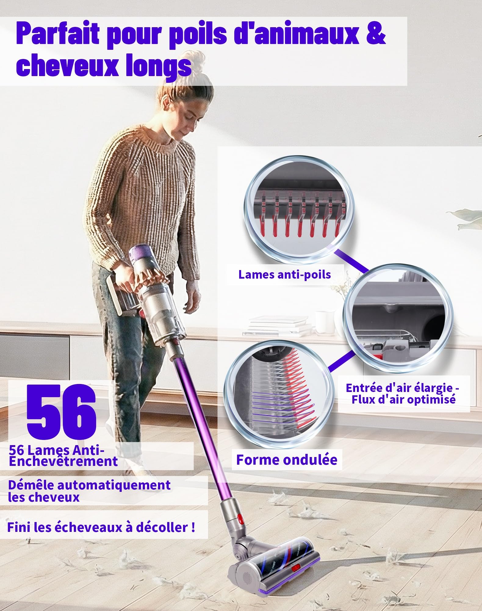 Brosse pour Dyson V11 V15 V10 V8 V7 Tête de Nettoyage pour Dyson SV10 SV11 SV12 SV14 Aspirateur À Couple Élevé Anti-Enchevêtrement Aspiration Réglable de Rechange Pièce No.970100-05 & 970100-04