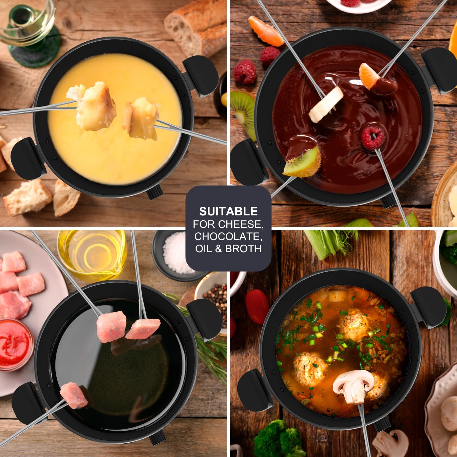 BLACK+DECKER - Fonduegerät 1000 W | 2 L | Temperaturregler bis 200°C | Schokolade, Käse, Brühe & Öl | Antihaft ohne PFOA | 8 Fonduegabeln | Kühler Griff | Spülmaschinenfest