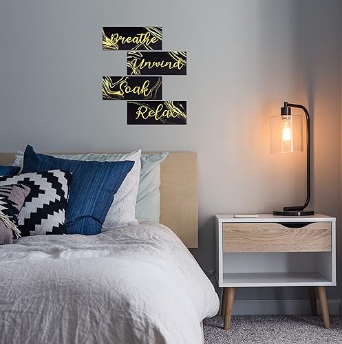 Miniatura 4 de 4 piezas de decoración de pared de baño letrero rústico para decoración de baño decoración de baño para relajarse descansar respirar letrero