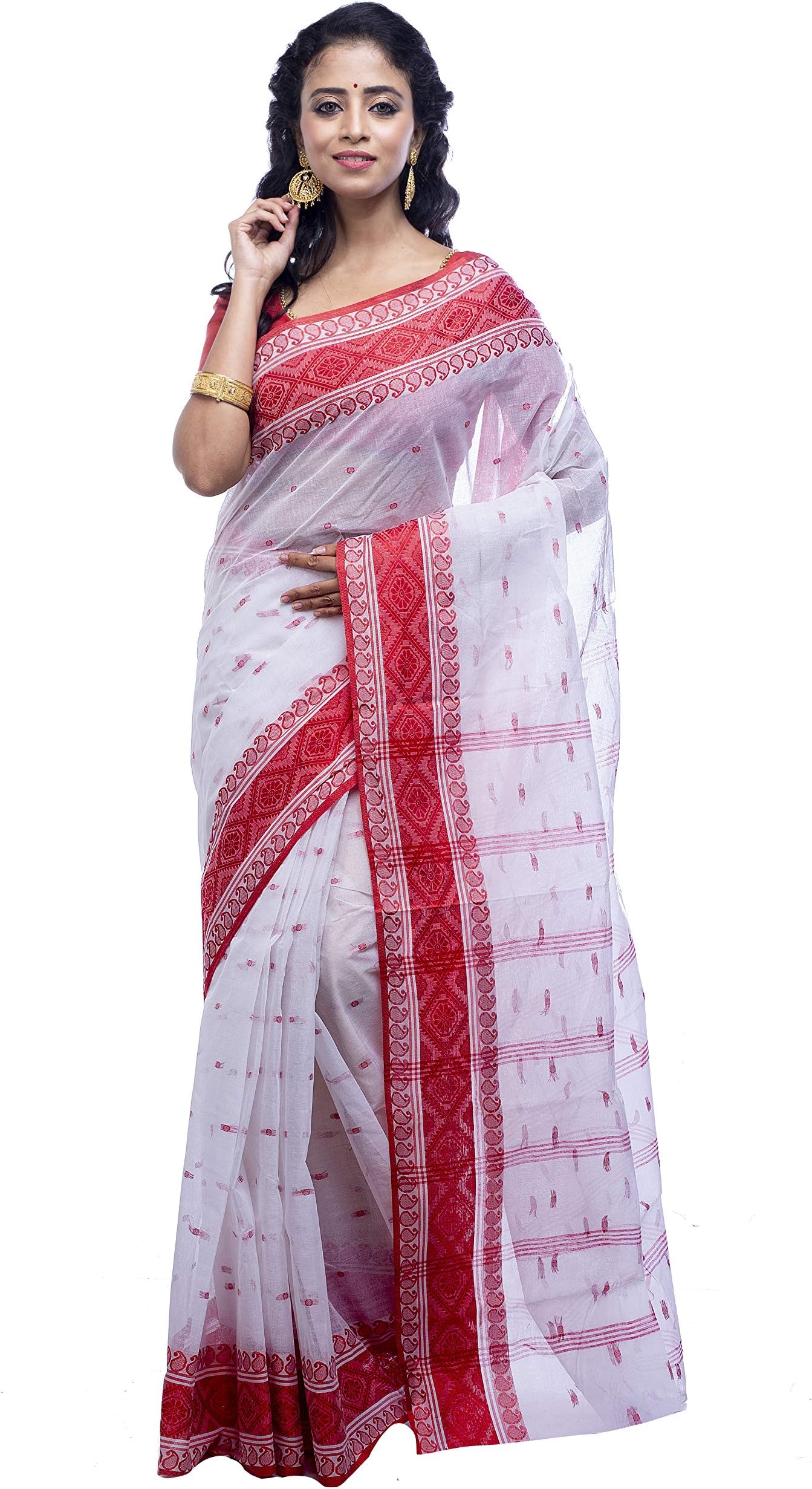 T.J. SAREESPure Cotton Sarees for Women Traditional Tant Sarees Elegant and Comfortable Cotton Saree for All Occasions Without Blouse (Pack Of 1)