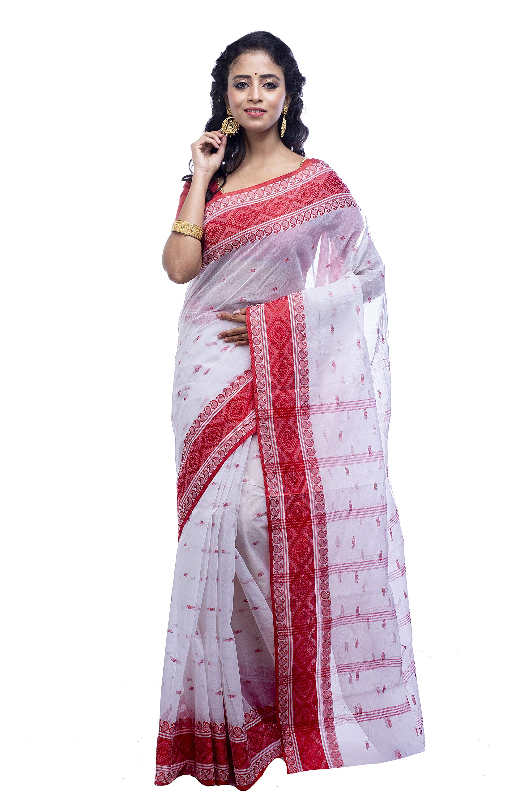 T.J. SAREESPure Cotton Sarees for Women Traditional Tant Sarees Elegant and Comfortable Cotton Saree for All Occasions Without Blouse (Pack Of 1)