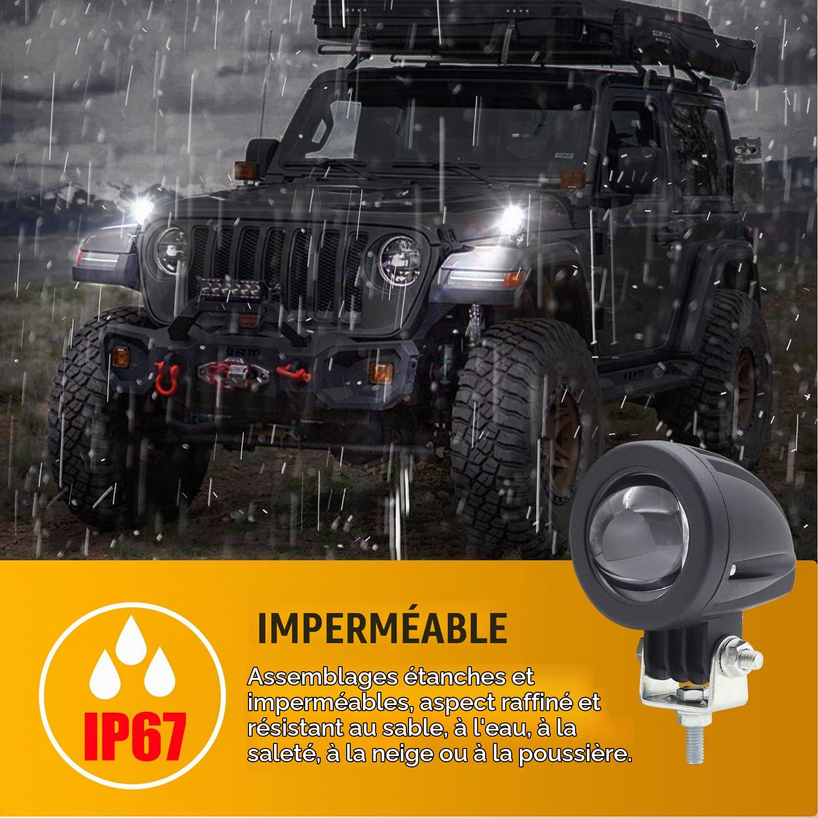 Biqing [Double Couleur 5 Modes] 10W Phare Moto LED,Universal 12V 24V LED Feux Additionnels Moto Phare Antibrouillard Ambre/Blanc Phare Auxiliaire Moto Étanche IP67