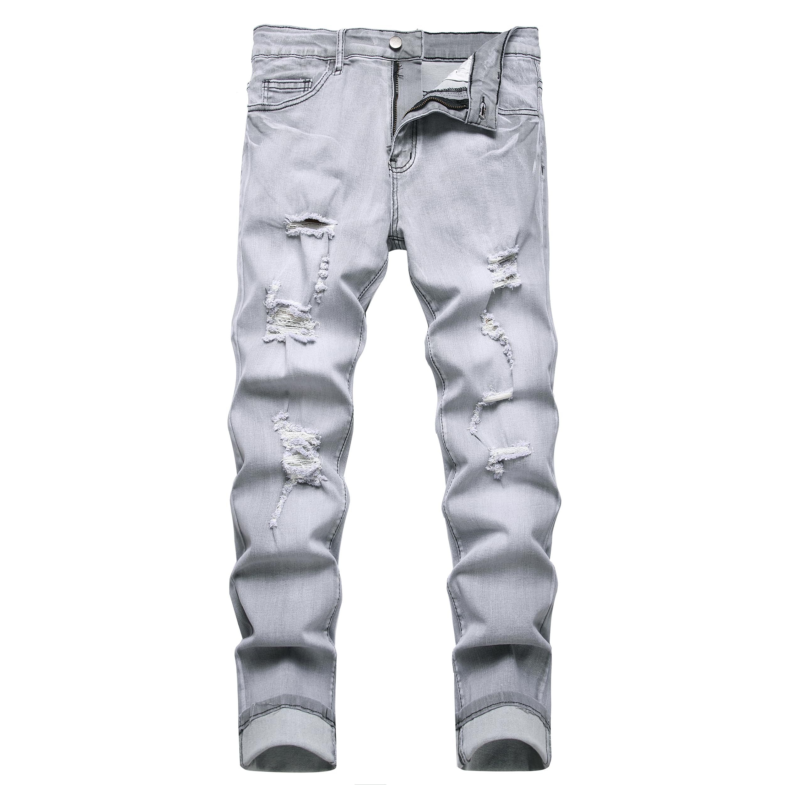 Men's Ripped Jeans,Slim Fit Distressed Straight Leg Fashion Denim Pants