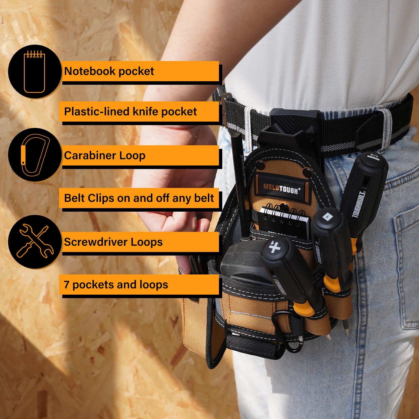 MELOTOUGH Bolsa de cinta métrica/bolsa para cuchillos utilitarios, bolsa para cinturón con clip para cinturón, soporte de bolsillo para cuchillos para electricistas, carpinteros, contratistas