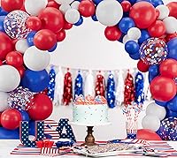 Vista 4 de Kit de guirnalda de arco de globos rojos, blancos y azules, 123 globos de confeti coloridos para cumpleaños, aniversario, baby shower, compromiso