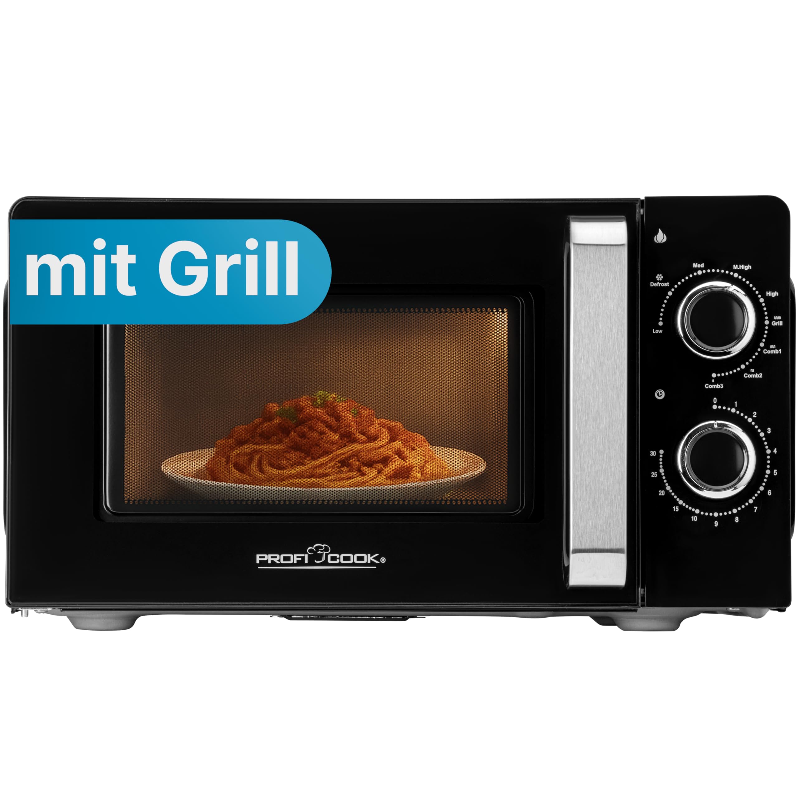 ProfiCook® Mikrowelle mit Grill | 900 Watt | 6 Stufen | 17 Liter Garraum | 360° Drehteller | Timer mit Endsignal | inkl. Grillrost | Microwelle | Microwellengerät | PC-MWG 1208 schwarz
