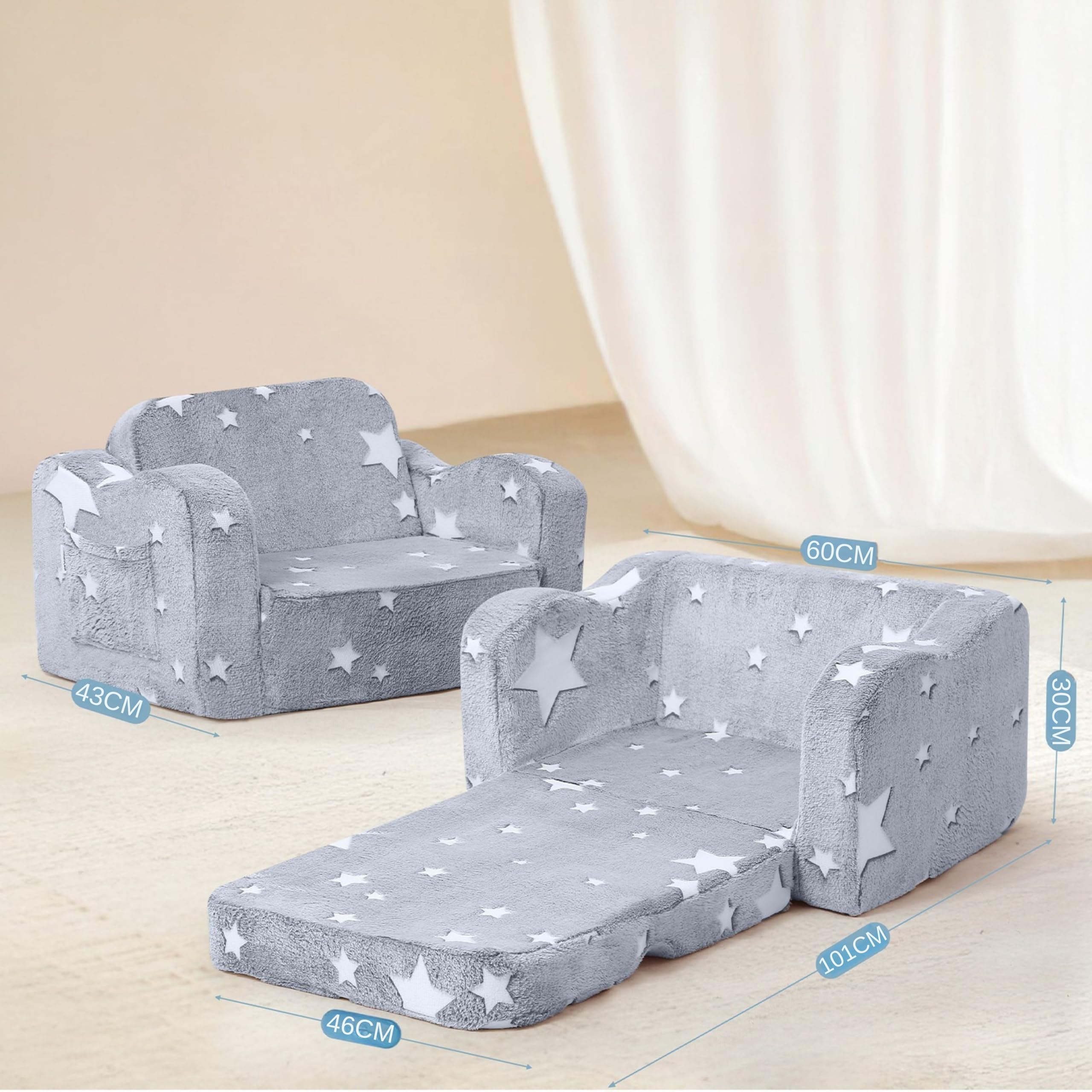 MeMoreCool Sofa dziecięca rozkładana, 2 w 1, sofa do spania dla małych dzieci, fotel dziecięcy z funkcją spania, mini kanapa do przytulnego kącika do pokoju dziecięcego, fantazyjna sofa do zabawy dla