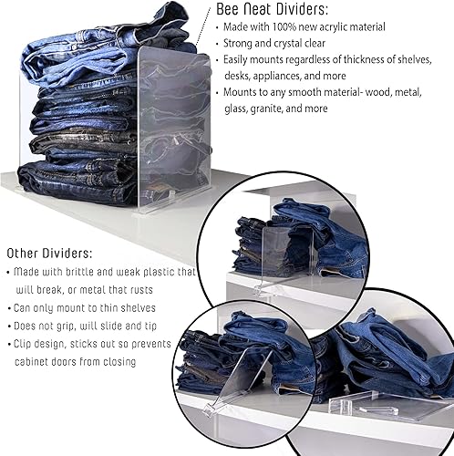 Miniatura 4 de Bee Neat Organización de armario con separadores de estantes acrílicos transparentes, organizador de estantes de armario para ropa, toallas,