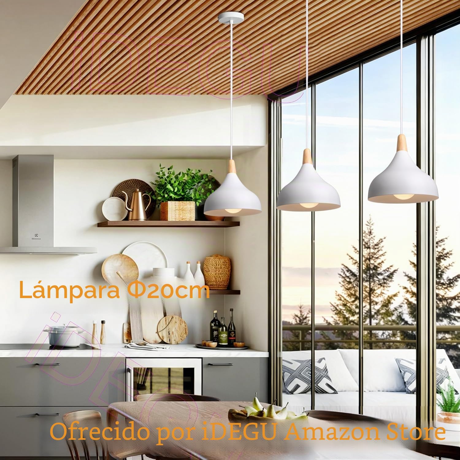 iDEGU 2 piezas Lámpara Colgante Moderna, 20CM Retro LED Lámpara de Techo en Madera y Metal Estilo Nordico Iluminación E27 Luz Colgante Interior para Comedor Salon Dormitorio (Blanco)