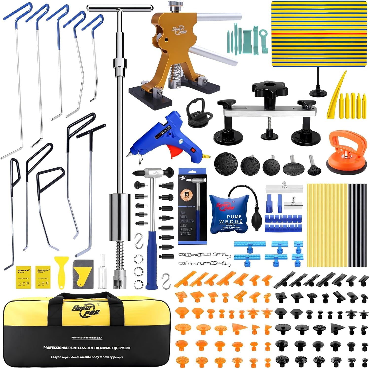 Super PDR Paintless Dent Rods Repair Tools, Stainless Steel Dent Removal Rods with Professional Dent Repair Kit, Paintless Repair of 99% of dents for Repairing Hail Damage, Body Dents、Creases