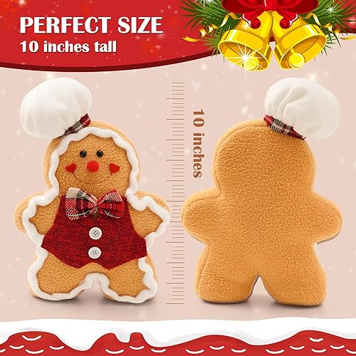 Miniatura 2 de Figuras de hombre de jengibre de felpa de 10 pulgadas con lazo, 1 pieza de animal de peluche, adorno de Navidad para decoración del hogar, suave,