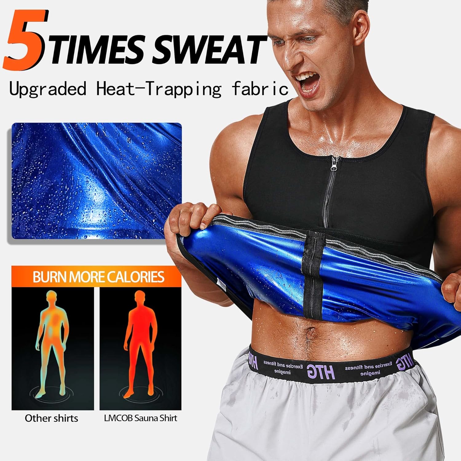 LMCOB Sauna Vest for Men Waist Trainer Vest with Zipper Workout Sauna Suit with Adjustable Waist Trimmer Belt - Image 2