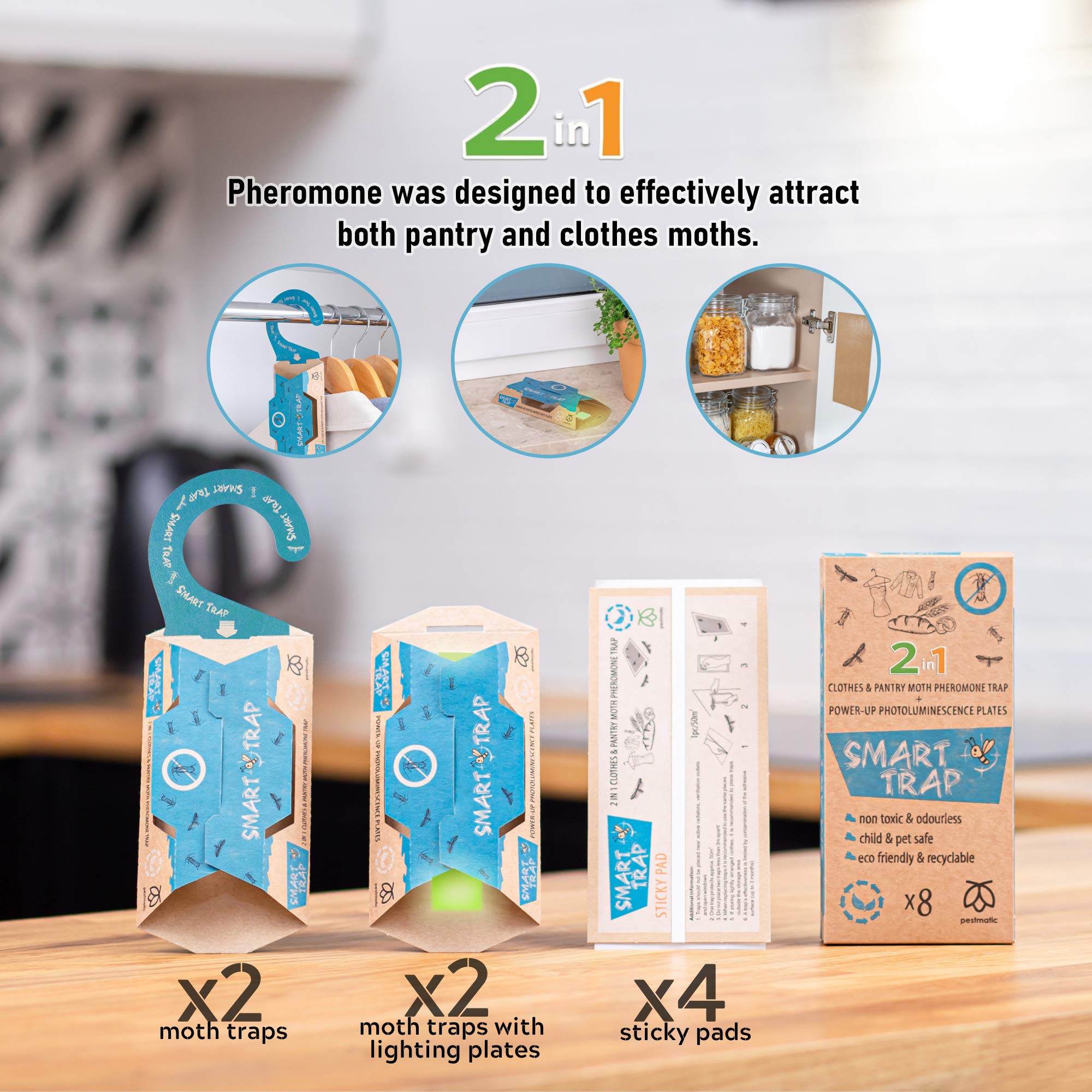 With Pheromones Prime Moth Traps Refill Pads 2 Pack - Pheromone Sticky Sheets Pantry Moth Traps