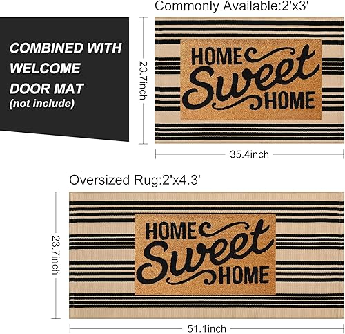 Vista 33 de Alfombra de exterior a rayas blancas y negras, 3 x 5 pies, de algodón, moderna, tejida a mano, reversible, alfombra de patio lavable en capas para 1