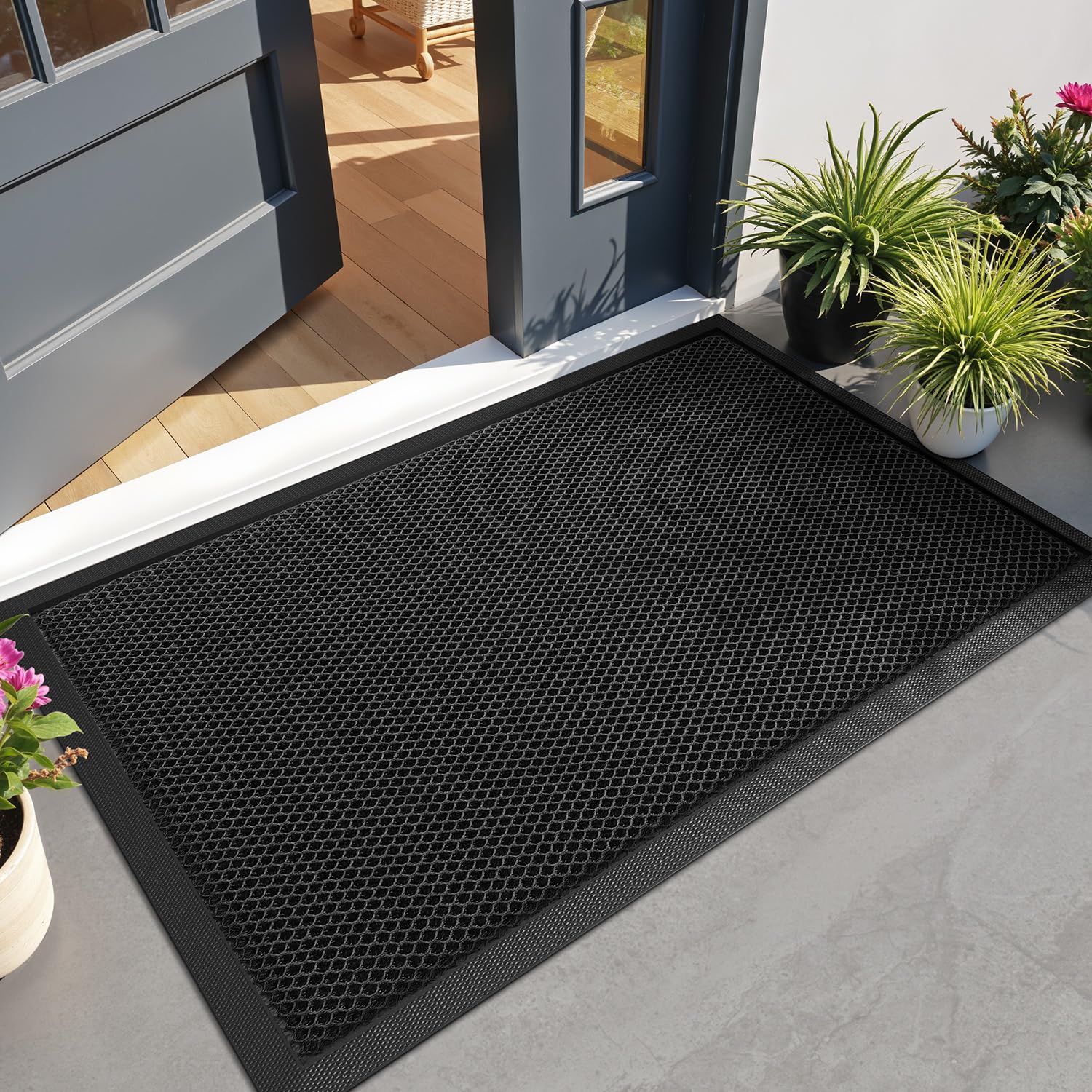 LUMI Felpudo De Uso Intensivo para Puerta Principal Exterior 80x120 cm, Antideslizante y Duradero, Atrapa Suciedad, Resistente a Manchas y Decoloración, Negro