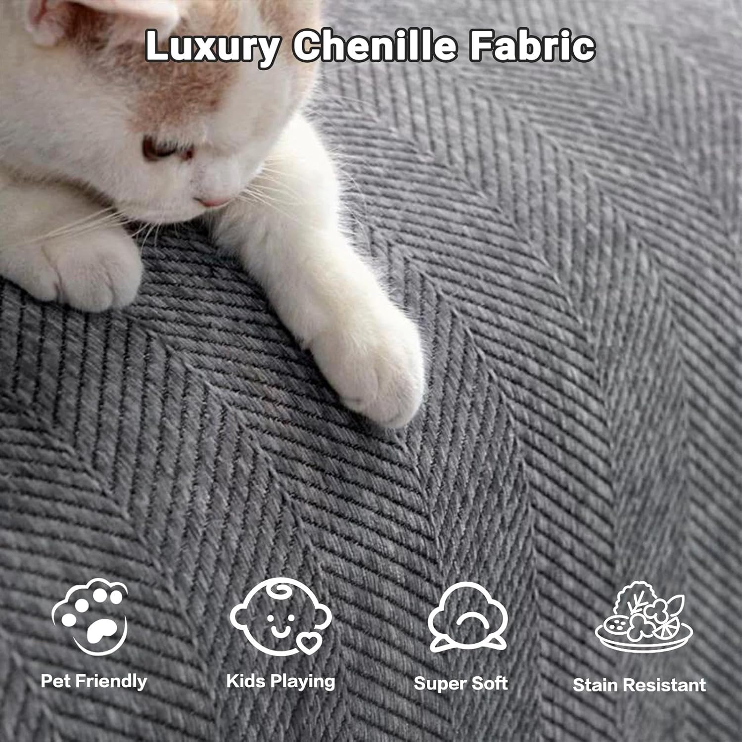 Chenille Couch Cover for 2/3/4 Cushion Sofa - Thickened Non-Slip Sofa Cover for Dogs & Pets - Soft Boho Furniture Protector with Tassels, Washable for Sectional, L-Shape, Loveseat
