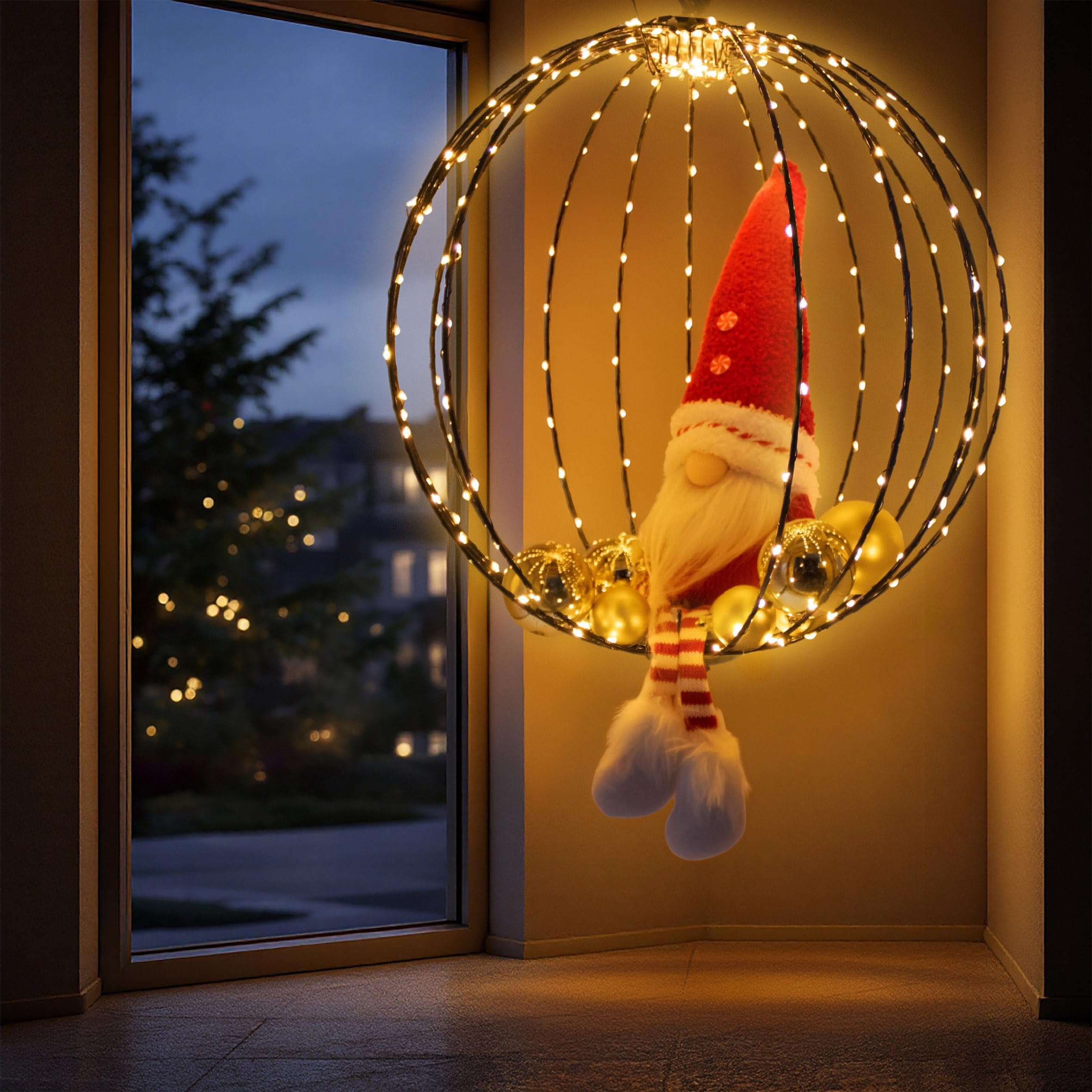 Leuchtkugel zum Hängen 40cm für Außen | 240 LED, Extra Warm Weiß, Mit Timer und Stecker, Kabelgebunden, Weihnachten Advent Deko