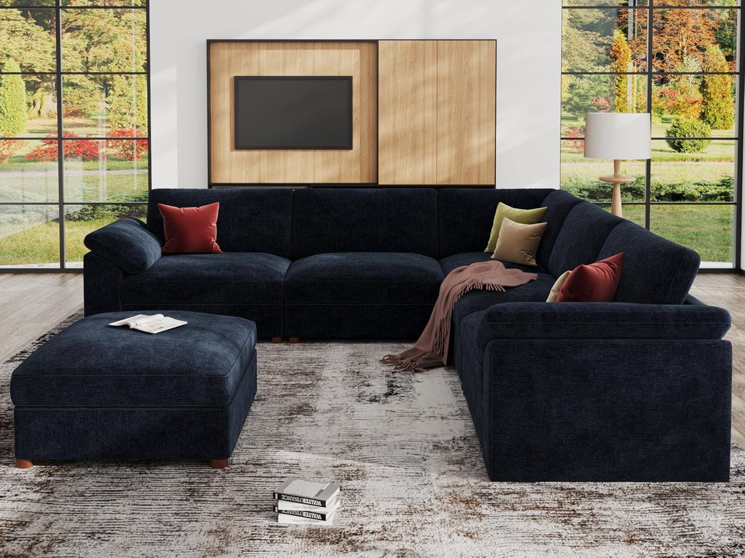EASE MOOSE Oversized Blue Sectional V Shape Sectional Couch,FSC Certified Modern Fashion Extra Large Deep seat Sectional Modular Sofa for Living Room