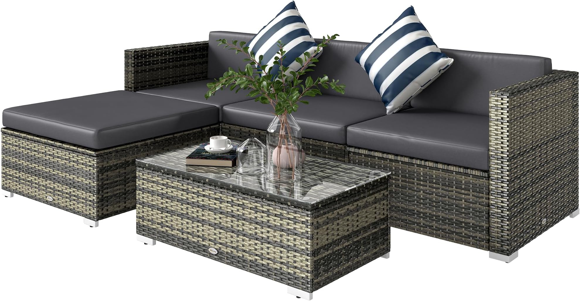 Outsunny 5 Pieces PE Rattan Garden Furniture Set with Cushions Mixed Grey