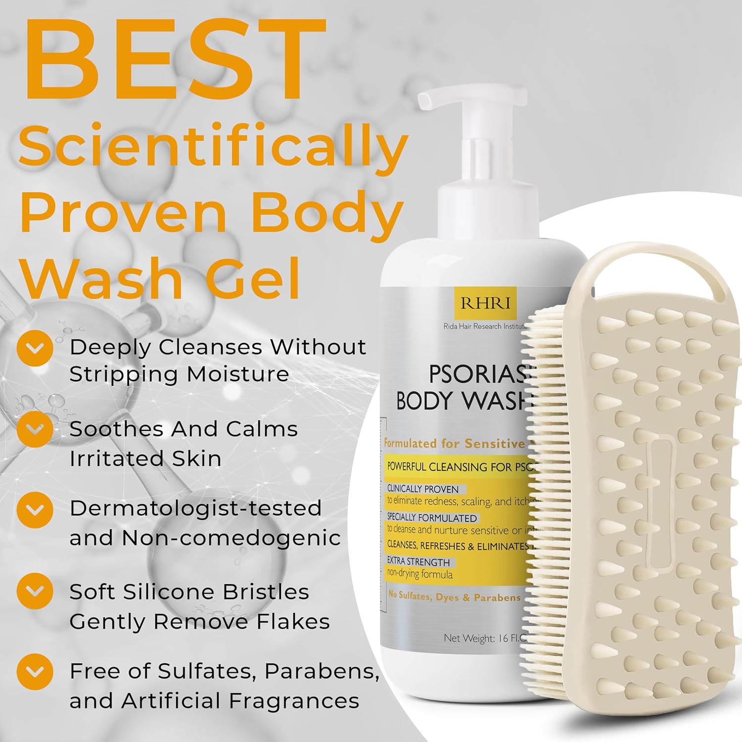 Body Wash | Psoriasis Treatment For Skin | Psoriasis Body Gel | Foaming Cleanser For Dry, Itchy, Red, Flaky, Scaly Skin w/Scrubber