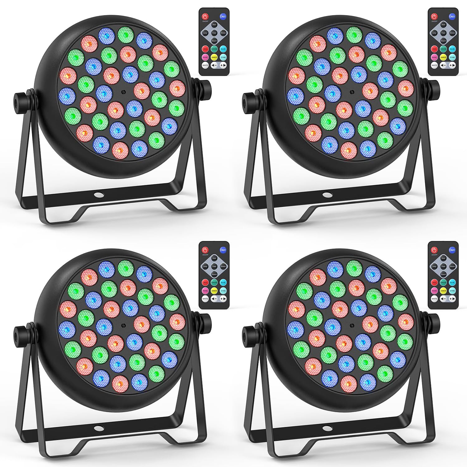 YXFAZPP LED Stage Lights Uplights, 36 x 0.5W RGB LED Par Lights, Sound Activated Remote & DMX Control, Strobe Effect DJ Light Uplights (4PCS)