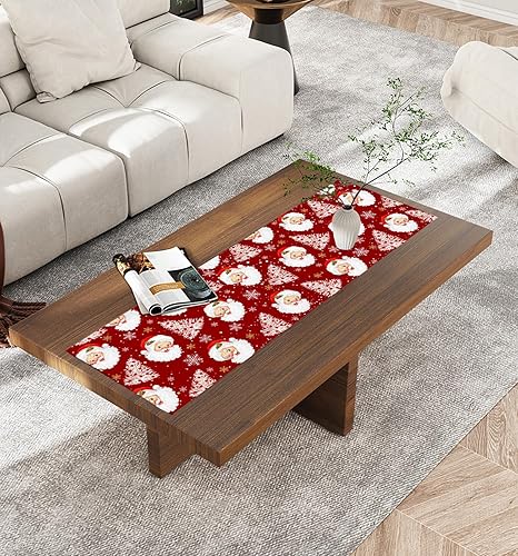 Miniatura 2 de Camino de mesa de Navidad de Papá Noel de 36 pulgadas, corto, de lino y algodón, para cocina, comedor, mesa de café, decoración de tocador, camino