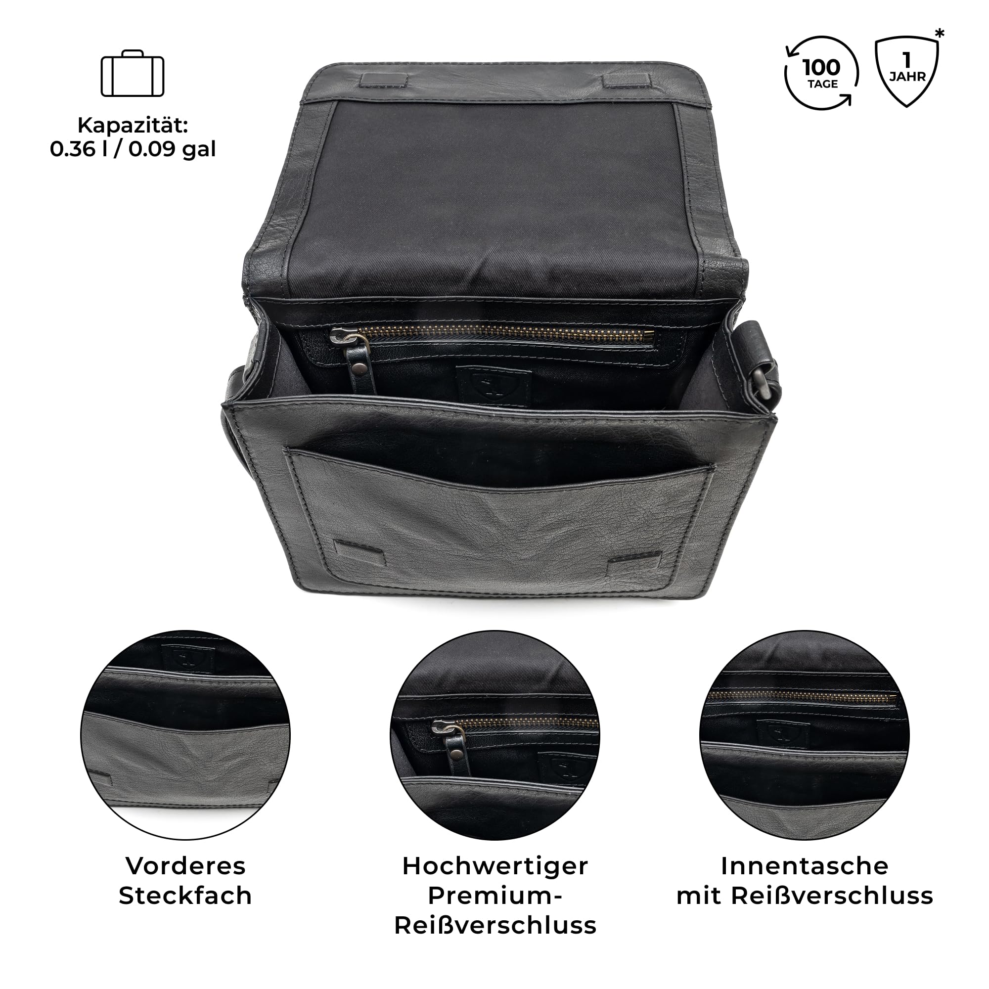 Berliner Bags Handtasche Maria Premium aus Leder für Damen - Schwarz