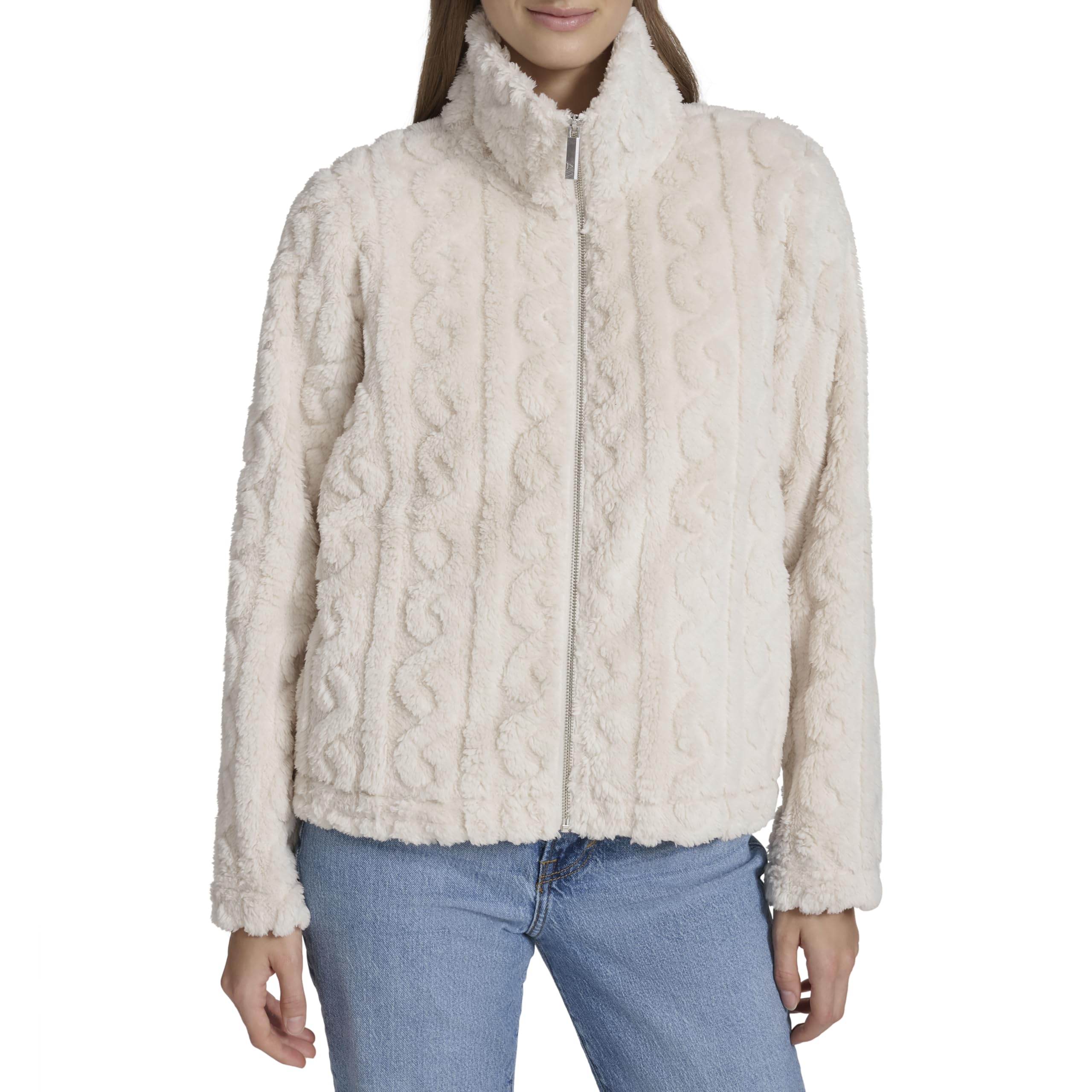 Andrew Marc Women's Quilted Design Front Pockets Cable Knit Jacket