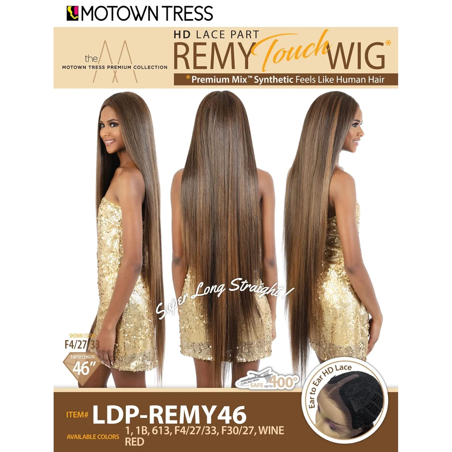 Motown Tress (Ldp-remy46) - Heat Resistant Fiber HD Invisible Lace Front Wig in F4_27_33, 1.0 Count
