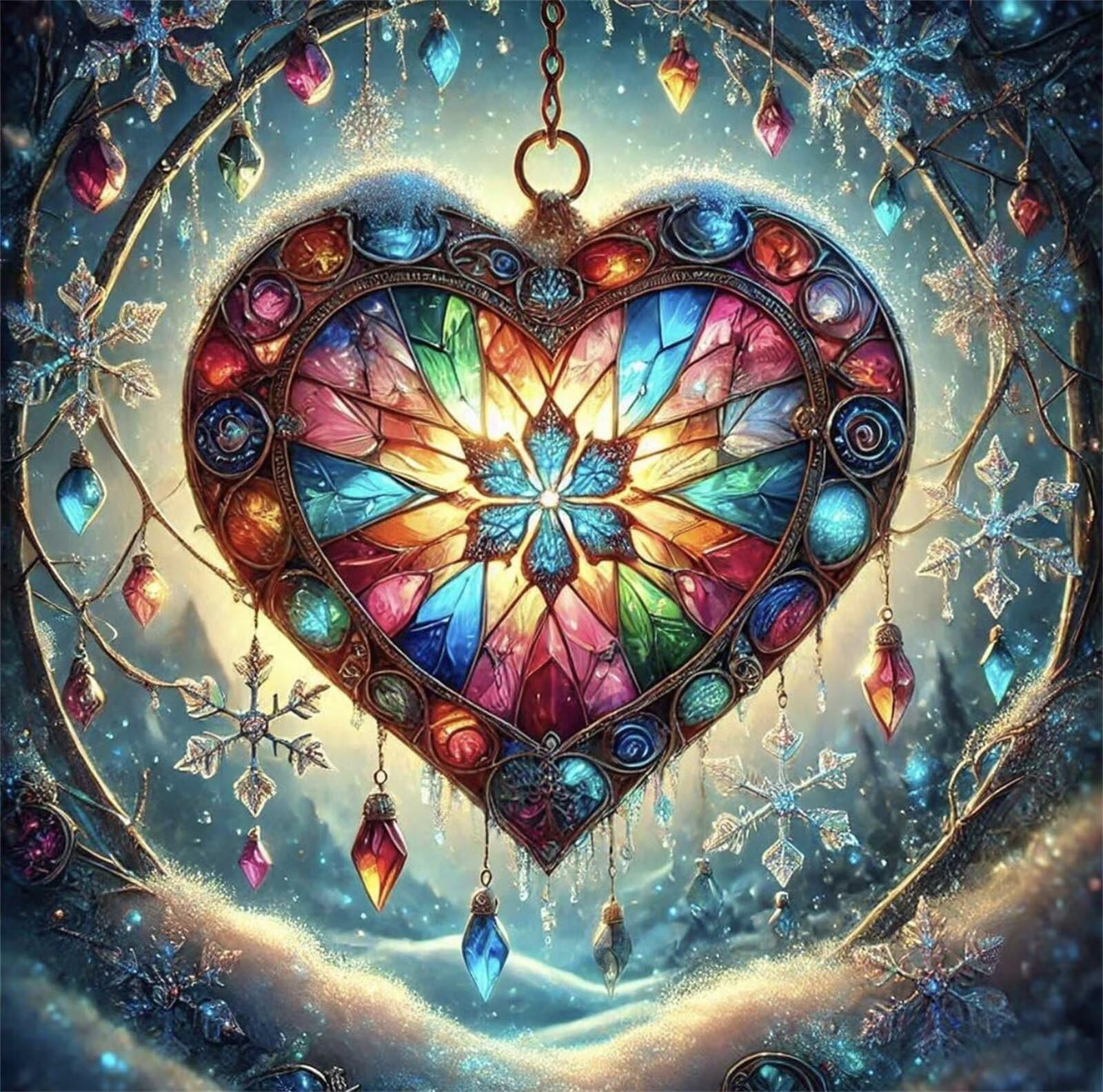 Puzzle 1000 elementów dla dorosłych, kryształowe serca - dzwonki wiatrowe, klasyczne puzzle Jigsaw 65 x 65 cm, gra zręcznościowa dla całej rodziny, kolorowa gra układana, dekoracja domu