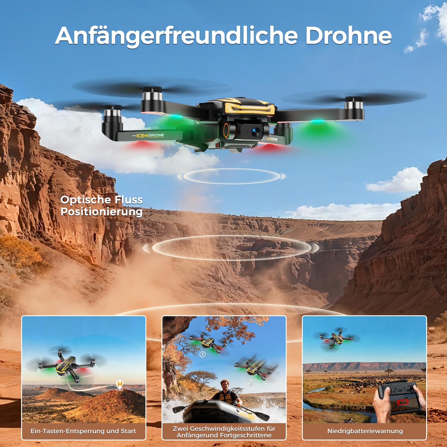Drohne mit Kamera 4K Erwachsene,4,5''HD-Bildschirm FPV RC-Drone,Bürstenloser Motor,2 Batterien,Optical Flow Positioning, Kopflos-Modus,für Anfänger&Kinder,Spielzeug Geschenke für Jungen,C0