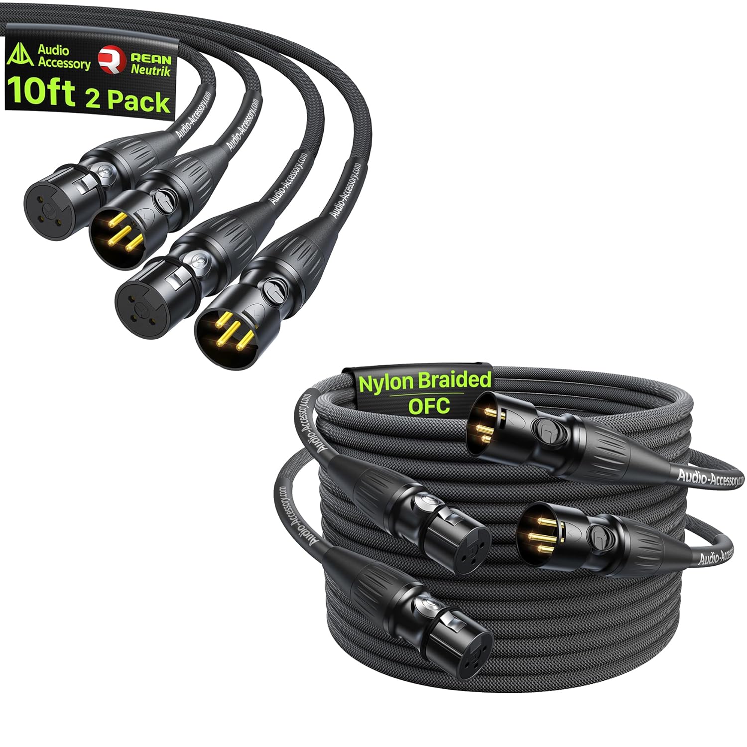 XLR Cables 15ft 2 Pack with XLR Cables 10ft 2 Pack