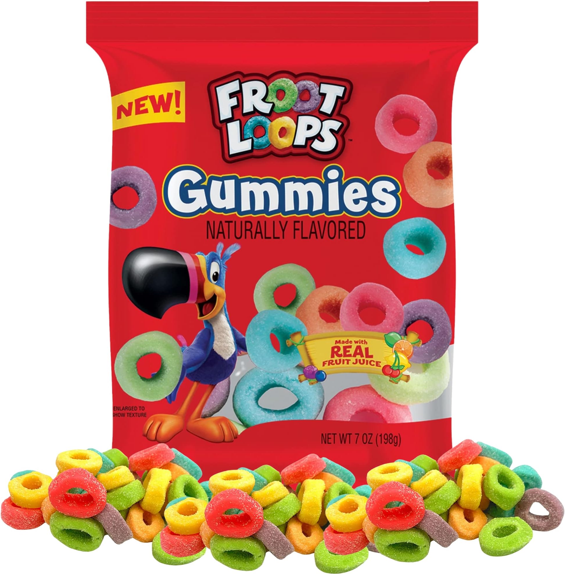Galerie Froot Loops Gummies, Assorted Real Fruit Juice Flavored Gummy Candy Bags, Favorite Cereal Flavored Candies for Easter Baskets, 7 Ounces
