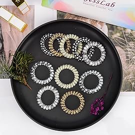 JessLab Spiral Hair Ties for Women, 10-Pack Traceless No-Damage Ponytail Holders, Coils Hair Bands for Girls, Assorted Colors