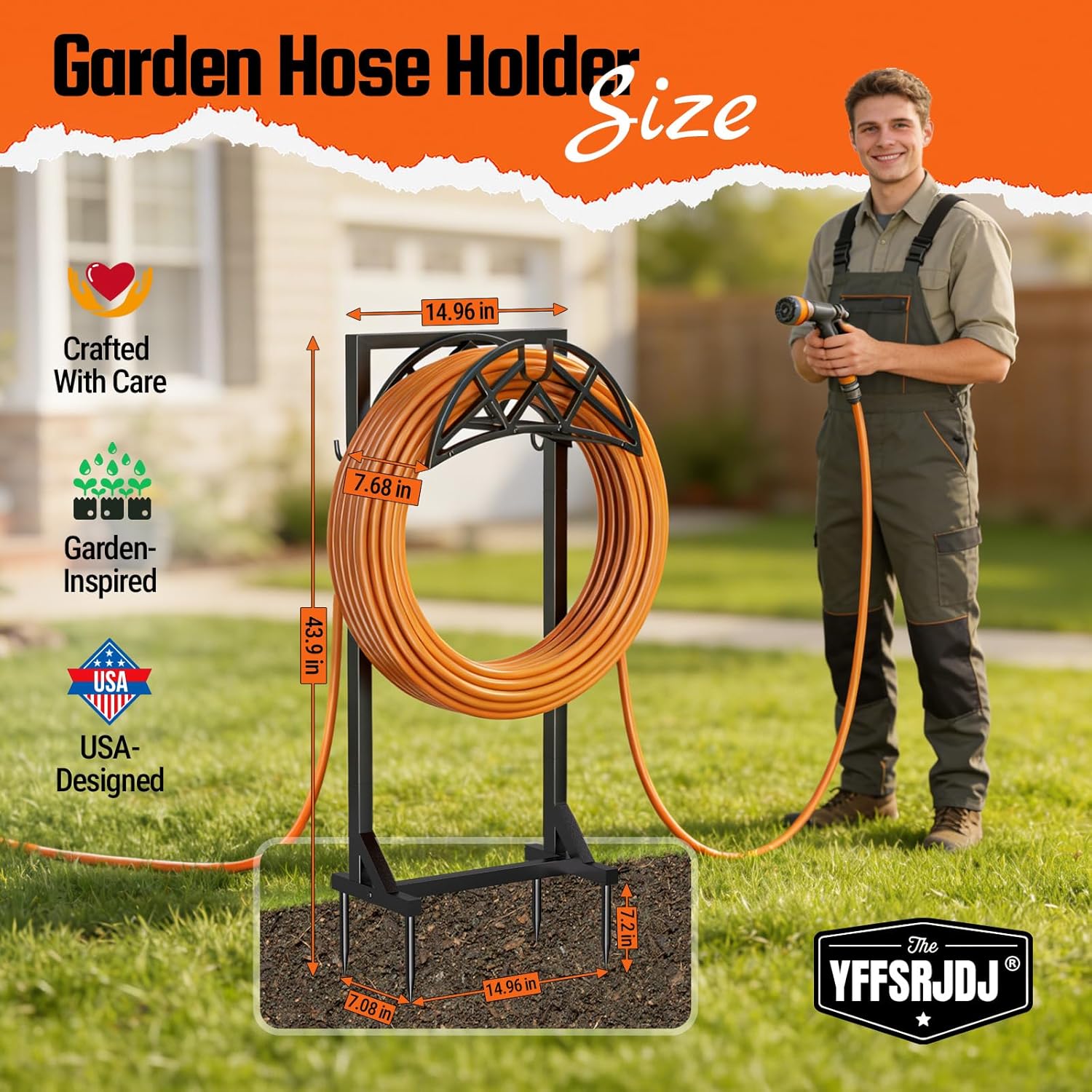 Garden Hose Holder, Heavy-Duty Metal Stand with Stable Base & 2 Tool Hooks, Freestanding Storage Rack for Outside, Holds 150ft – Hose Holders for Yard & Lawn
