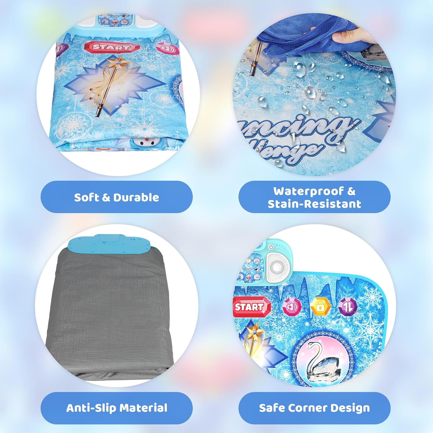 Dance Mat Toys - 8-Button Frozen Toys for Girls Electronic Dance Pad with 5 Game Modes, Touch Sensitive Kids Musical Mat Toy Christmas & Birthday Gift for 3 4 5 6 7 8 9 10+ Years Old Girls(Blue) - Image 4